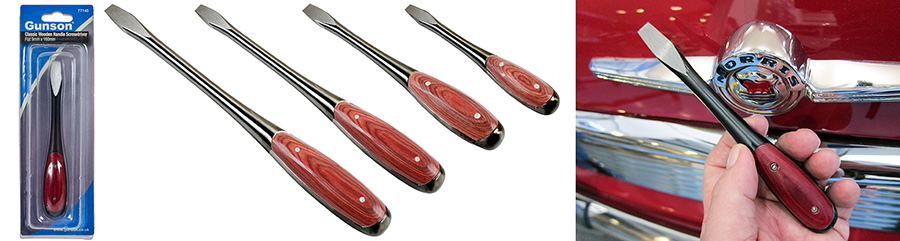 For traditional woodworking or classic car maintenance — new wooden-handled screwdrivers